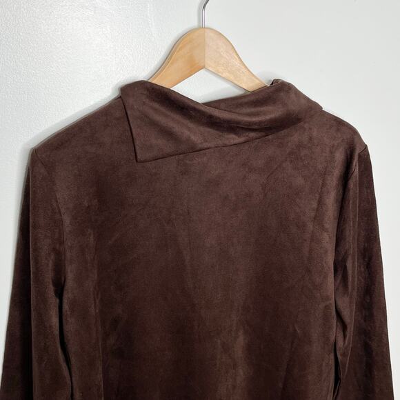 J. McLaughlin Womens Clio Top Large Brown Mocha Suede Button Mock Neck Classic - Picture 9 of 12